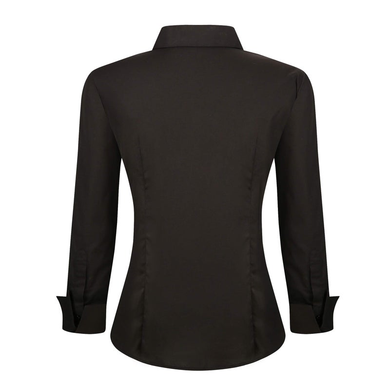 Alex Vando Womens Dress Shirts Wrinkle Free Regular Fit Long Sleeve Stretch Work Shirt,Black,M - Image 2